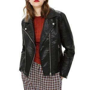 TOPSHOP Black Faux Leather Jacket. Size 10.